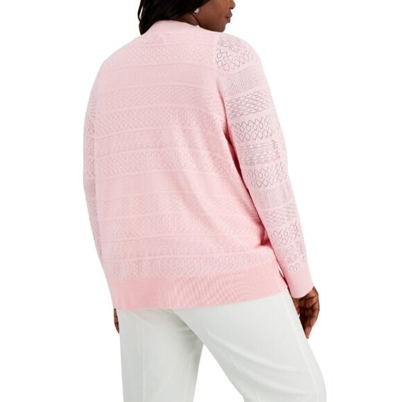 Karen Scott Plus Size 0X Baby Pink Pointelle Open-Front Cardigan NWT - Picture 3 of 6